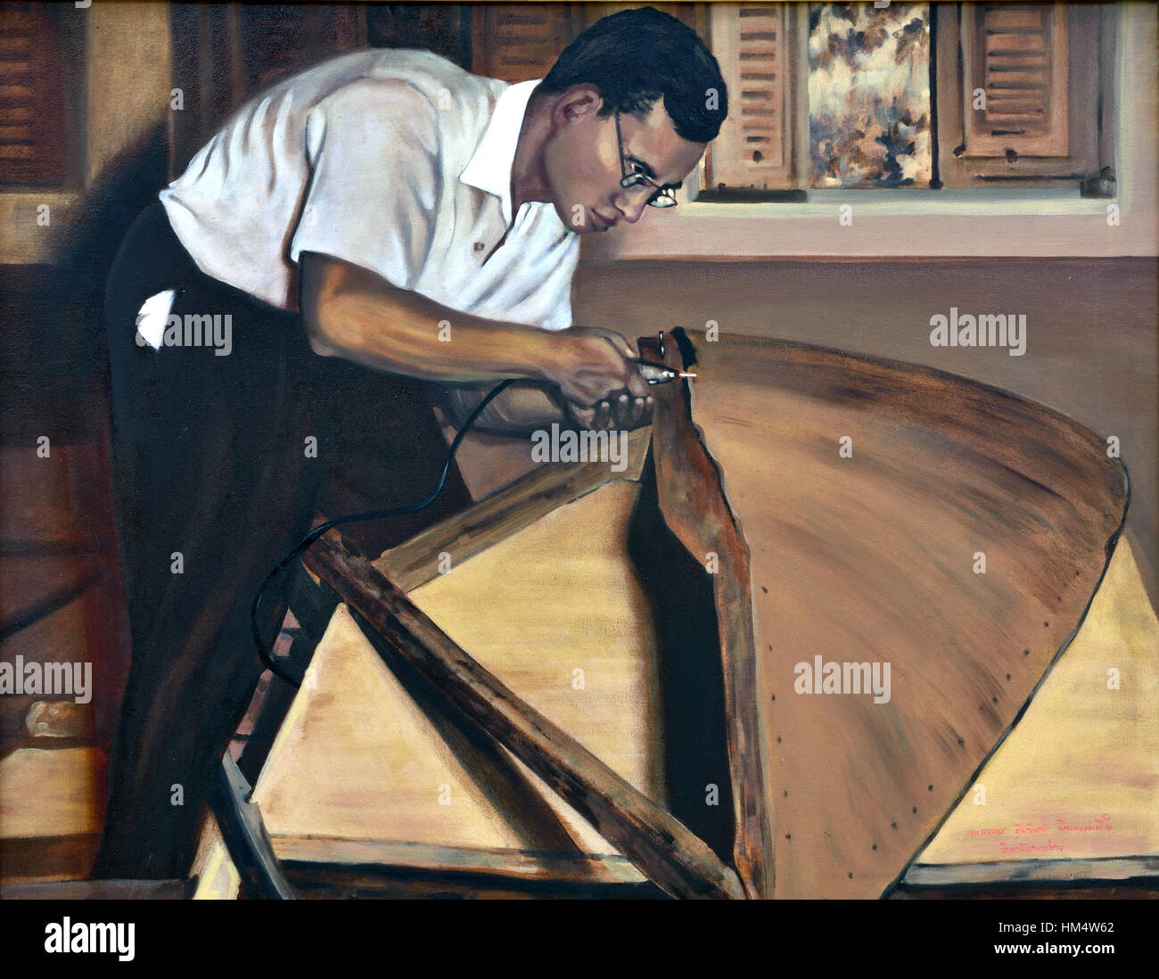 König Bhumibol Adulyadej von Thailand 1927 – 2016 (König Rama IX) Gemälde Rajamangala Universität Bangkok Stockfoto