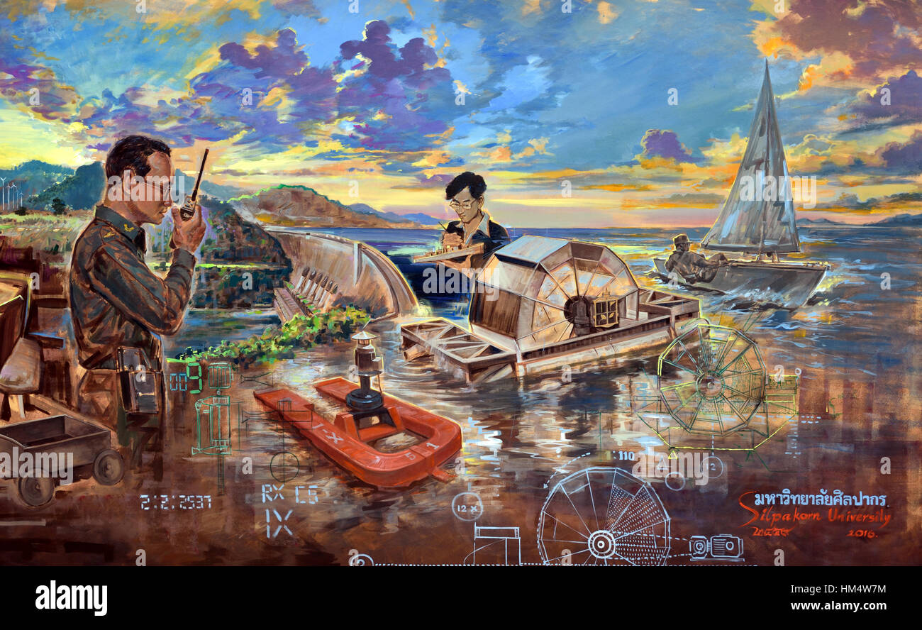 König Bhumibol Adulyadej von Thailand 1927 – 2016 (König Rama IX) Gemälde Rajamangala Universität Bangkok Stockfoto