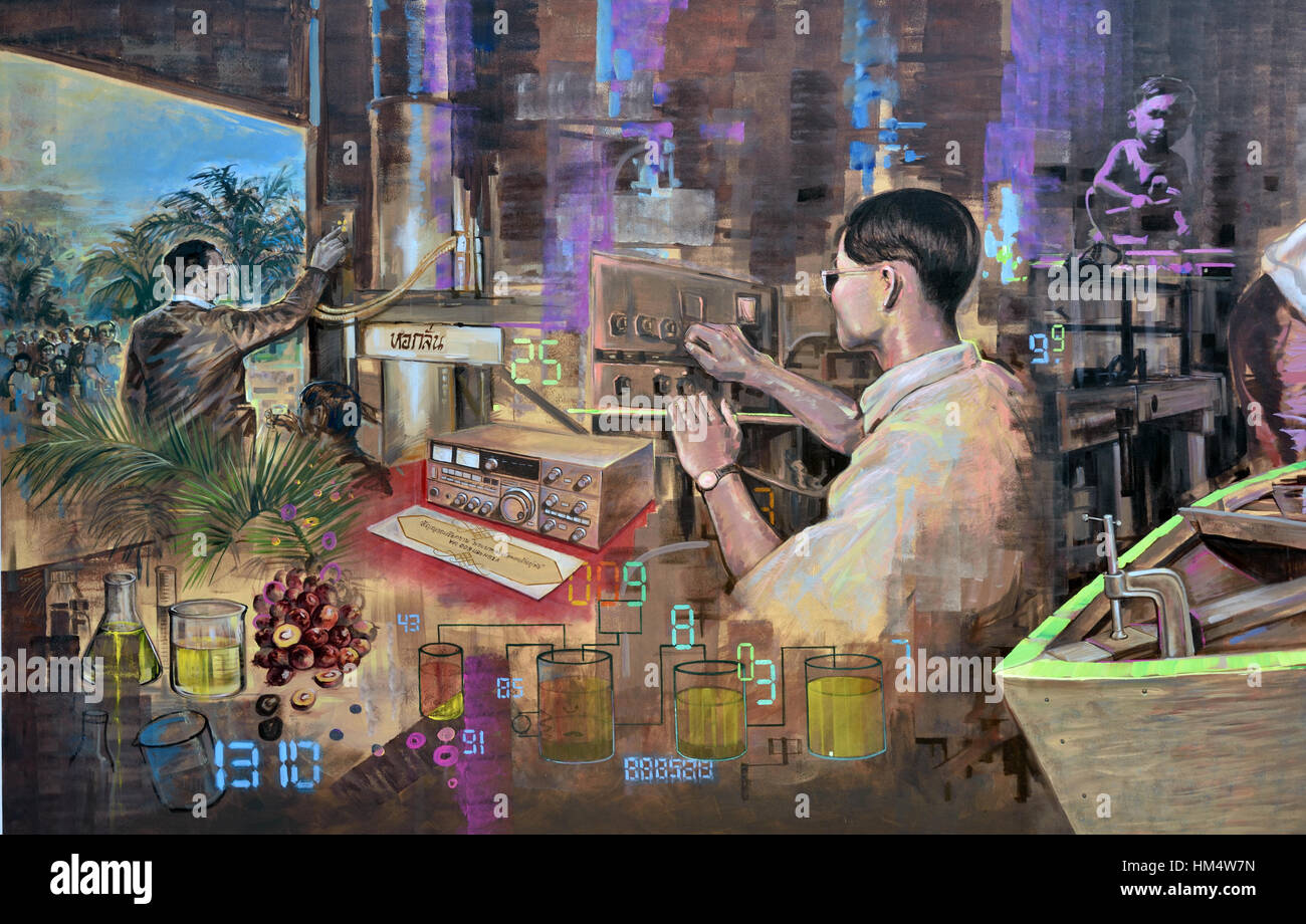 König Bhumibol Adulyadej von Thailand 1927 – 2016 (König Rama IX) Gemälde Rajamangala Universität Bangkok Stockfoto