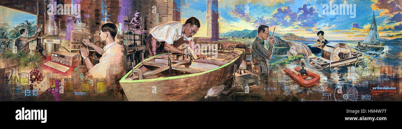 König Bhumibol Adulyadej von Thailand 1927 – 2016 (König Rama IX) Gemälde Rajamangala Universität Bangkok Stockfoto