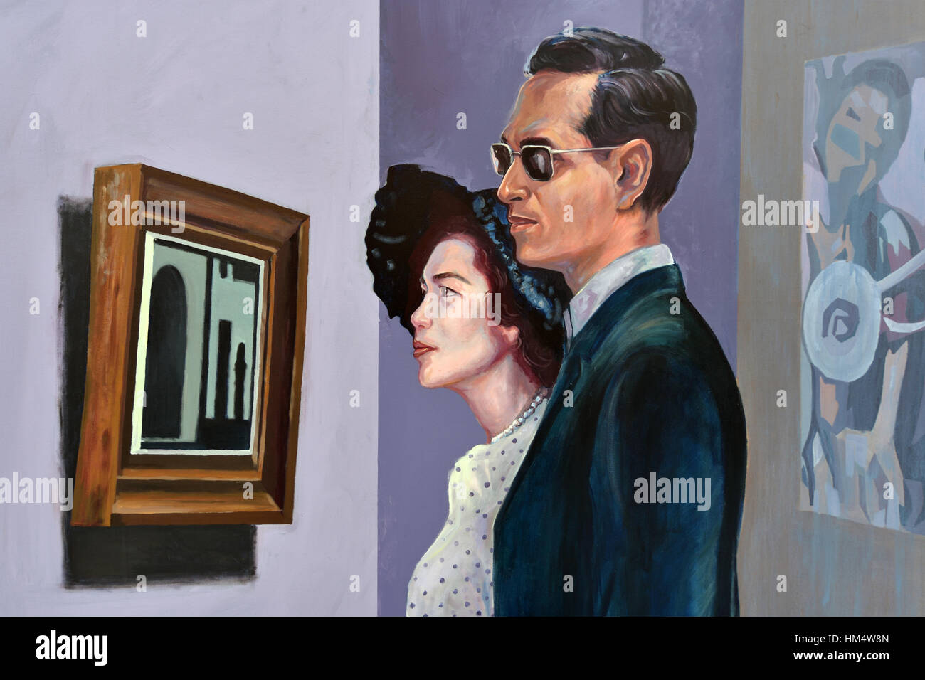 König Bhumibol Adulyadej von Thailand 1927 – 2016 (König Rama IX) Gemälde Rajamangala Universität Bangkok Stockfoto