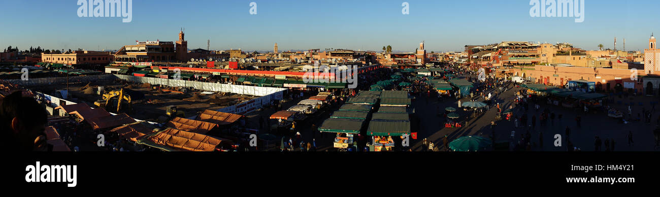 Panorama Jamaa el Fna Marrakesch Marokko Stockfoto