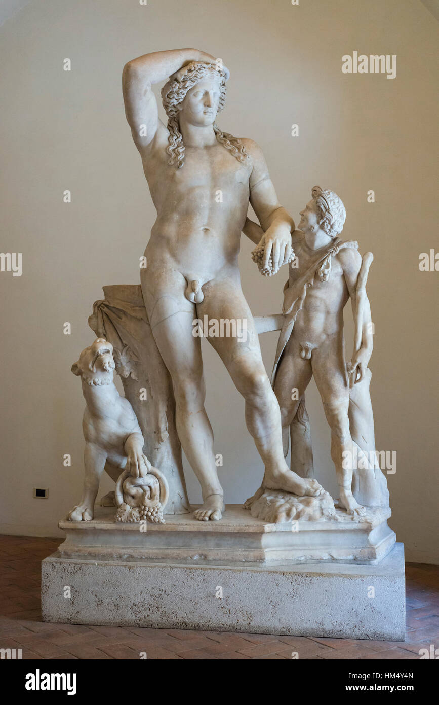 Rom. Italien. Dionysos mit Panther und Satyr, 160-180 n. Chr., Museo Nazionale Romano. Palazzo Altemps. Stockfoto
