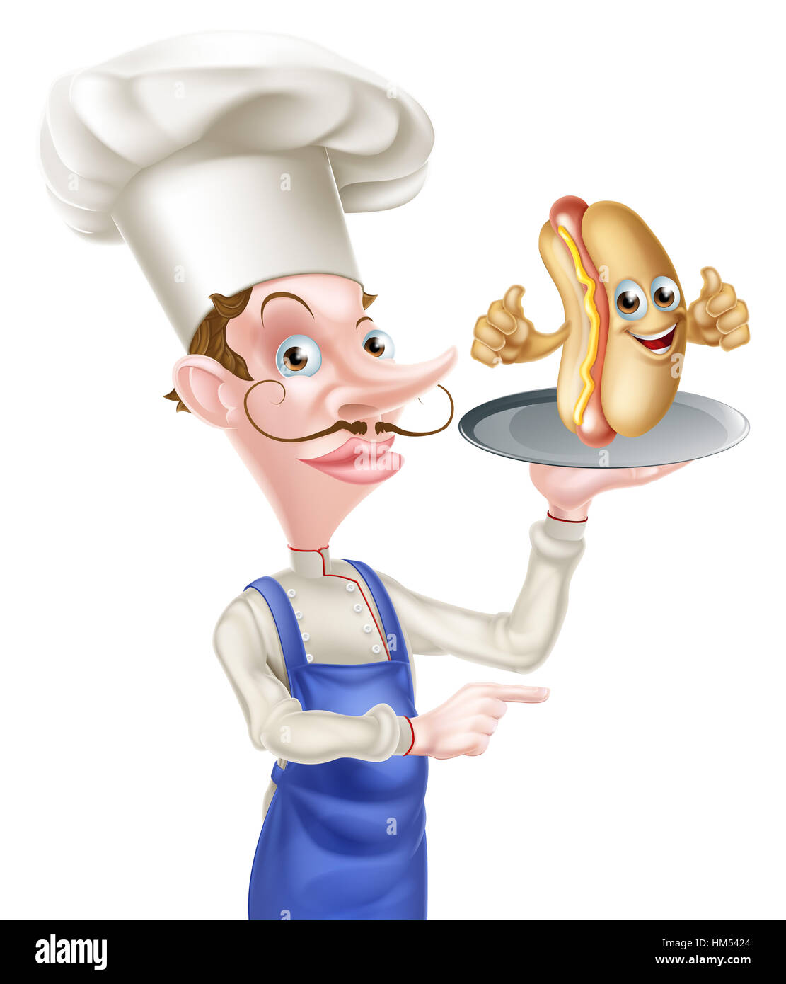 Eine Illustration des einen Cartoon Chef Holding Hot Dog zeigen Stockfoto