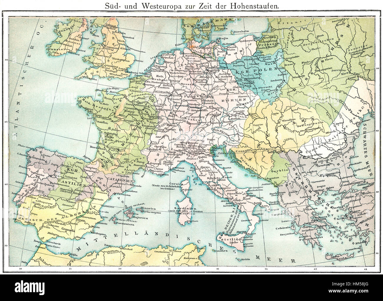 Historische Karte von er Hohenstaufen Periode gedruckt 1880 Stockfoto