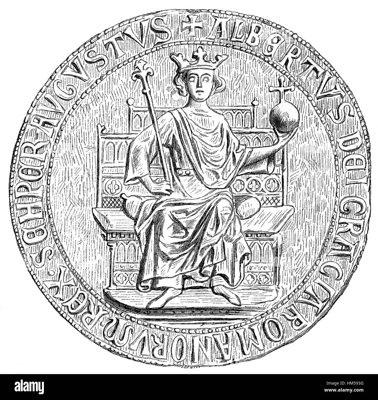 Siegel des Albert ich oder Albrecht I. von Habsburg, 1255-1308, Herzog von Österreich und Steiermark und König von Deutschland Stockfoto