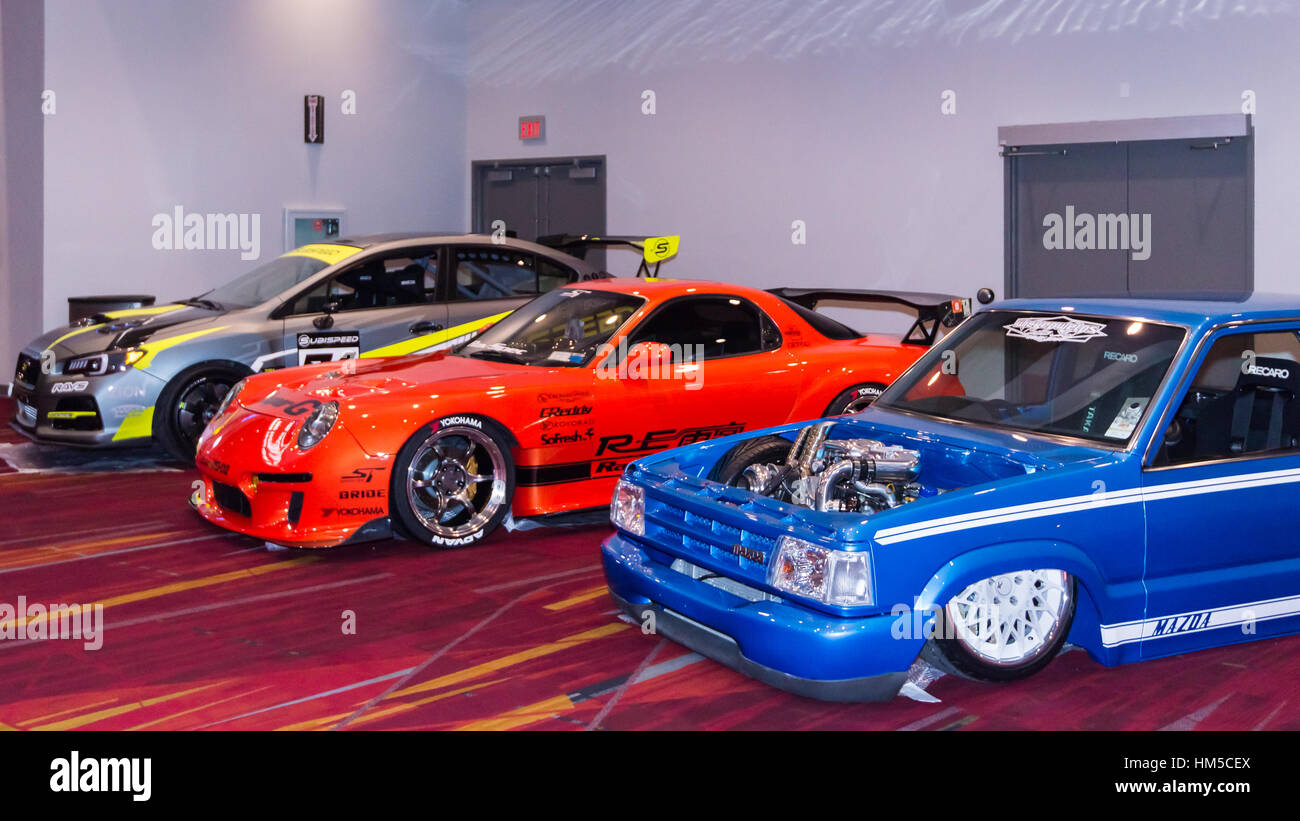 Mazda und zwei andere Tuner Autos bei SEMA. Stockfoto