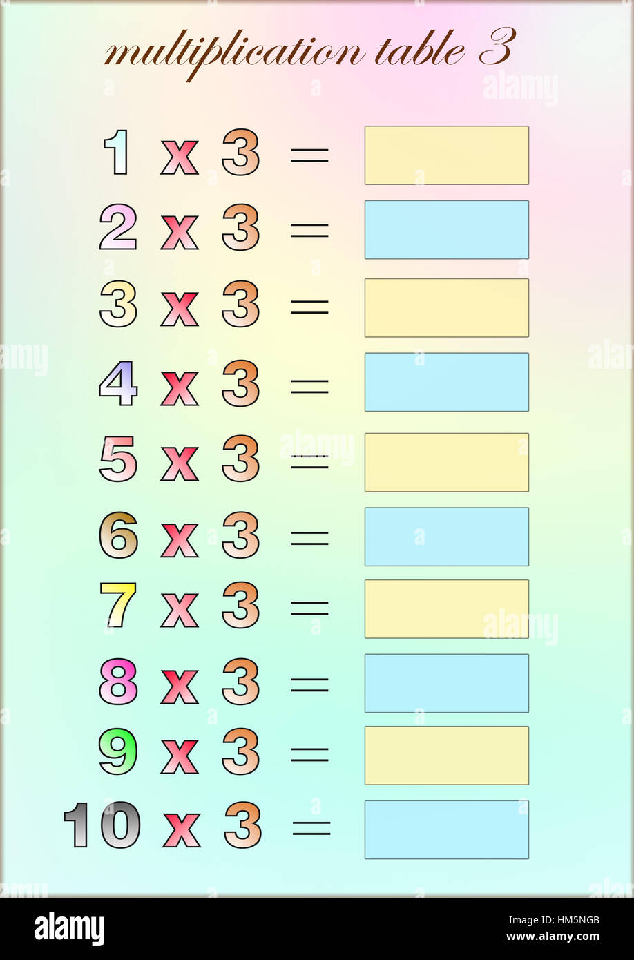 Malreihe von drei mit dem leeren Raum zu schreiben - Schule Übungen für Kinder Stockfoto