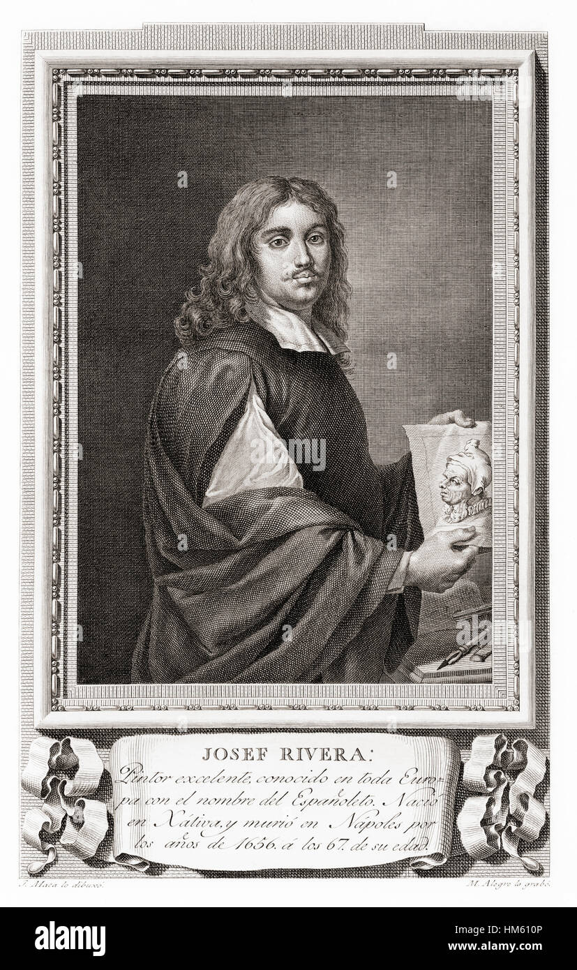 Jusepe de Ribera, aka José de Ribera, Josep de Ribera aka Lo Spagnoletto "der kleine Spanier", 1591 – 1652. Spanisch Tenebrismus Maler und Grafiker.  Nach einer Radierung in Retratos de Los Españoles Ilustres veröffentlicht Madrid, 1791 Stockfoto