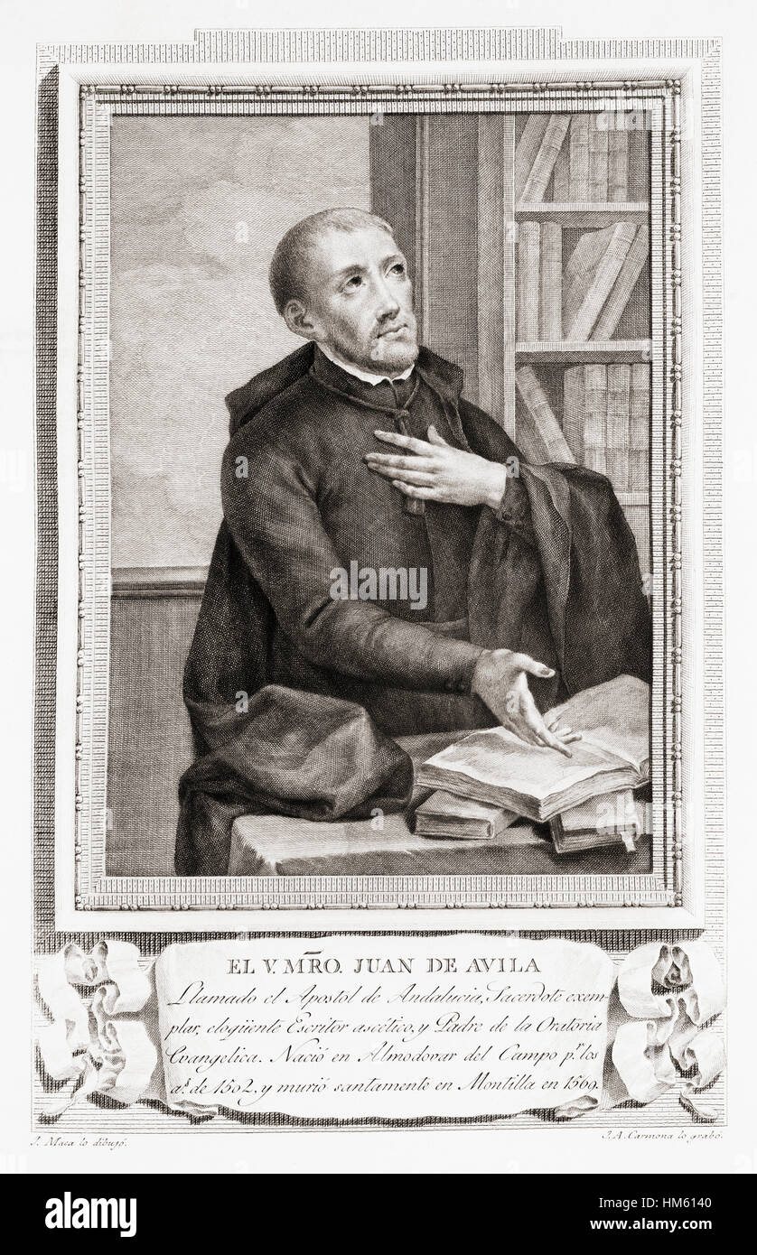 John von Ávila aka Juan de Ávila und the'Apostle von Andalusien ", 1499-1569.  Spanischer Priester, Prediger, scholastischen Autor und religiöse Mystiker. Nach einer Radierung in Retratos de Los Españoles Ilustres veröffentlicht Madrid, 1791 Stockfoto