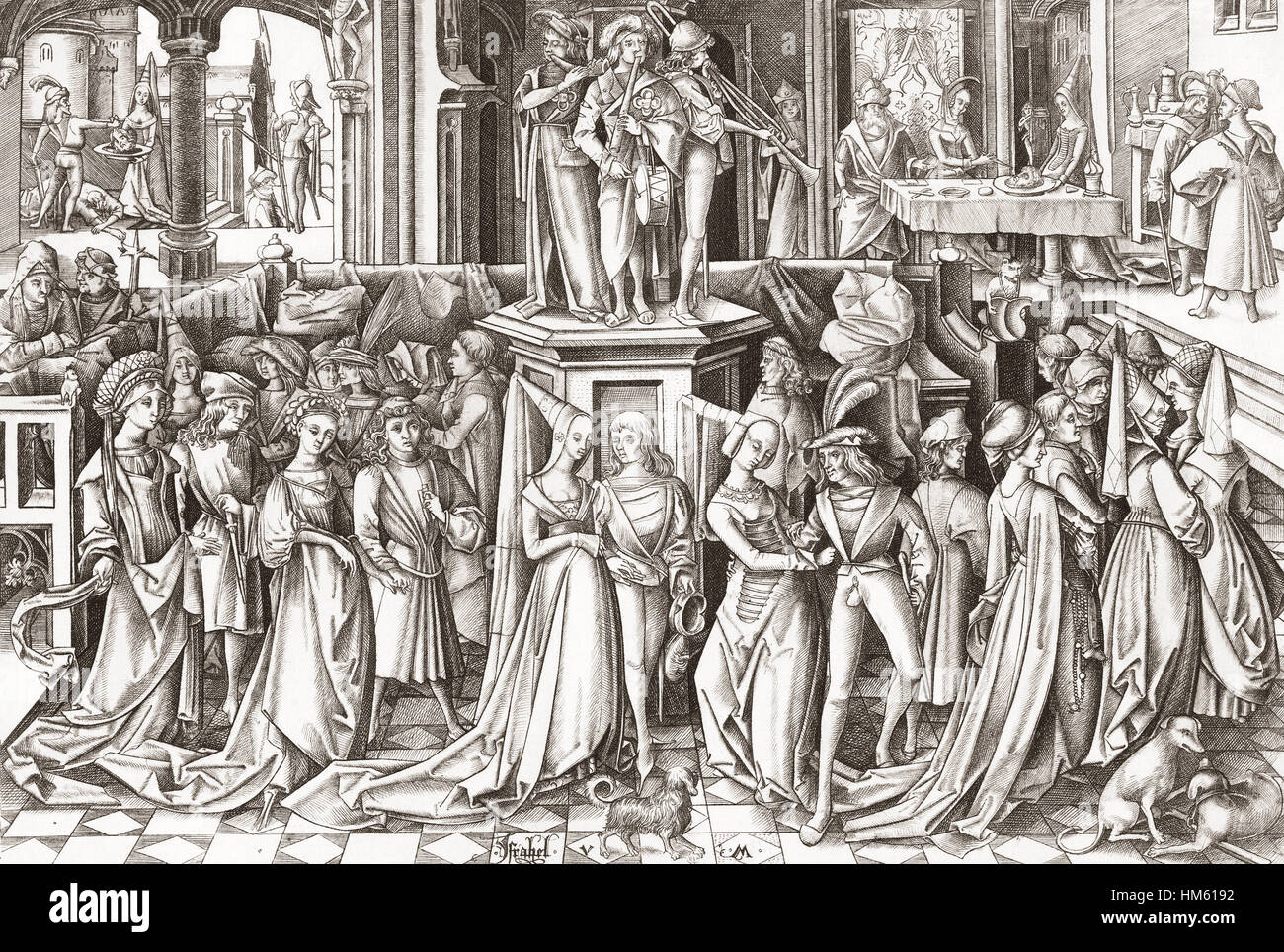 Fest der Salome, nach dem 15. oder 16. Jahrhundert drucken gravierte durch deutsche Grafiker und Goldschmied Israhel van Meckenem der jüngere, c. 1445-1503. Stockfoto
