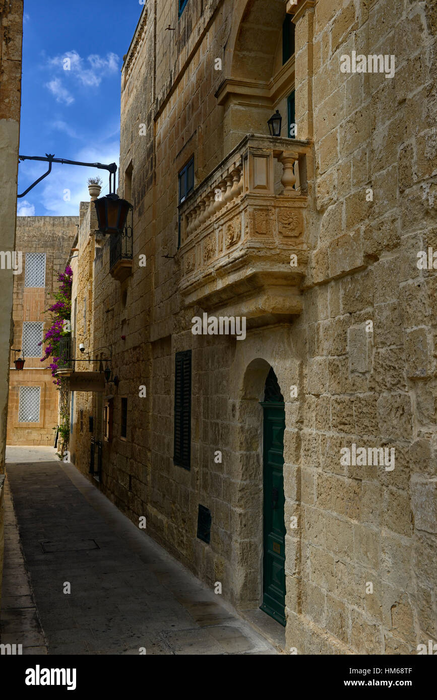Mdina Malta alte Hauptstadt Stille Seitenstraße Straßen alte historische befestigte Zitadelle Weltkulturerbe RM Welt Città Vecchia Città Stockfoto