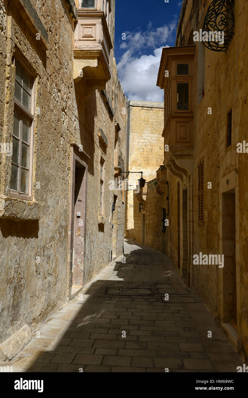 Mdina Malta alte Hauptstadt Stille Seitenstraße Straßen alte historische befestigte Zitadelle Weltkulturerbe RM Welt Città Vecchia Città Stockfoto