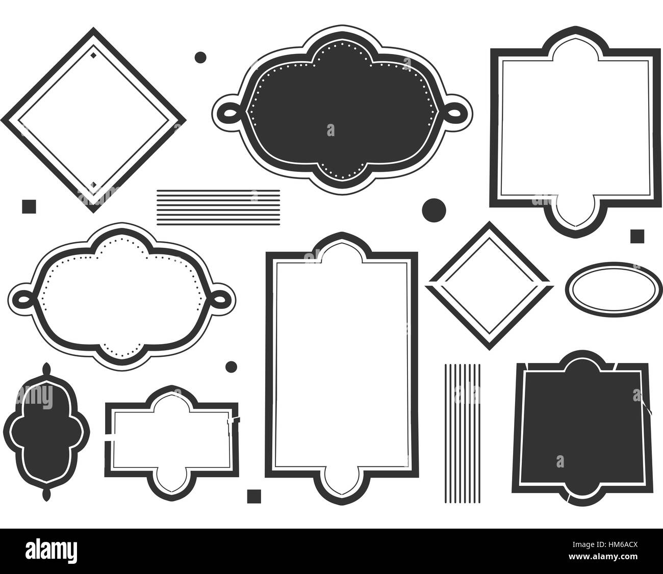 Schwarz / weiß Schablone Abbildung mit leeren Etiketten Stockfoto