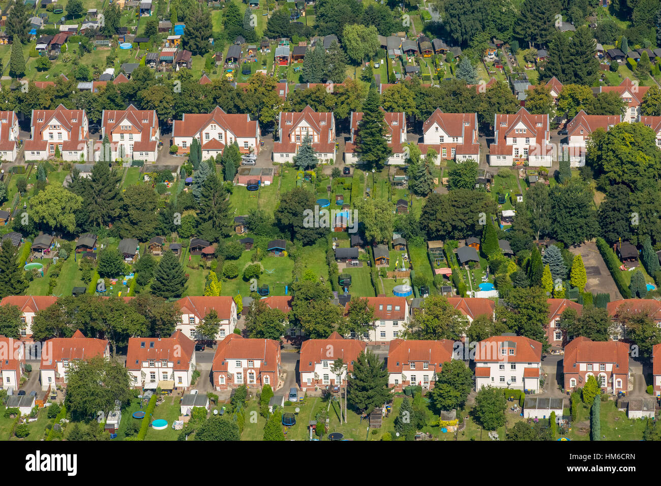 Terrasse Häuser, alte Kolonie vor ehemaligen Zeche Siedlung, Lünen, Ruhrgebiet, Nordrhein-Westfalen, Deutschland Stockfoto