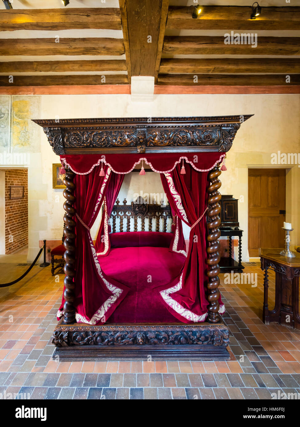 Schlafzimmer, Château du Clos Lucé, Amboise, Indre-et-Loire, Loire-Tal, Leonardo da Vinci Museum, Centre, Frankreich Stockfoto