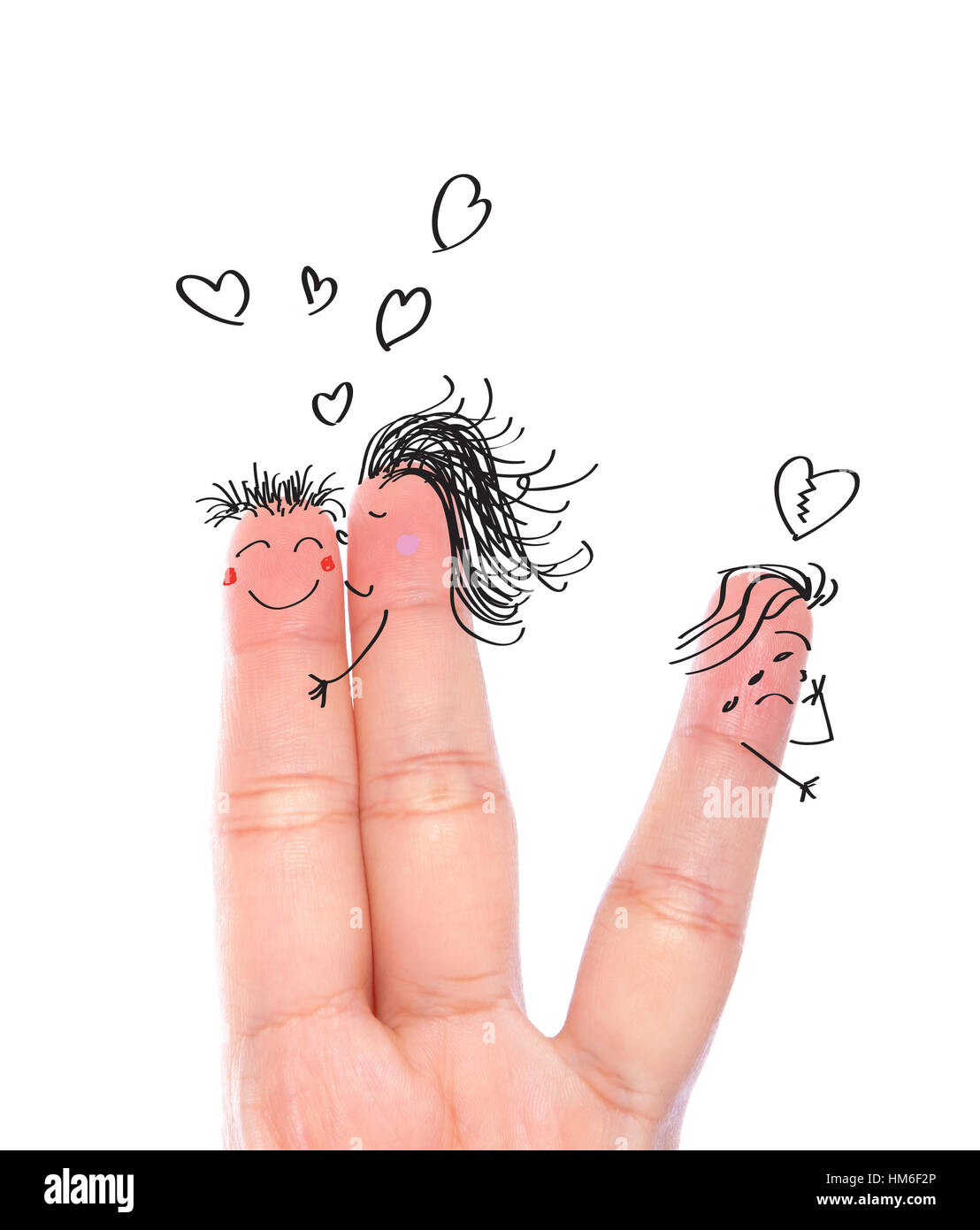 Gebrochenes Herz Konzept Gemalt Auf Menschliche Finger Ein Frauen Kuss Mann Und Eine Frau Die Weint Stockfotografie Alamy