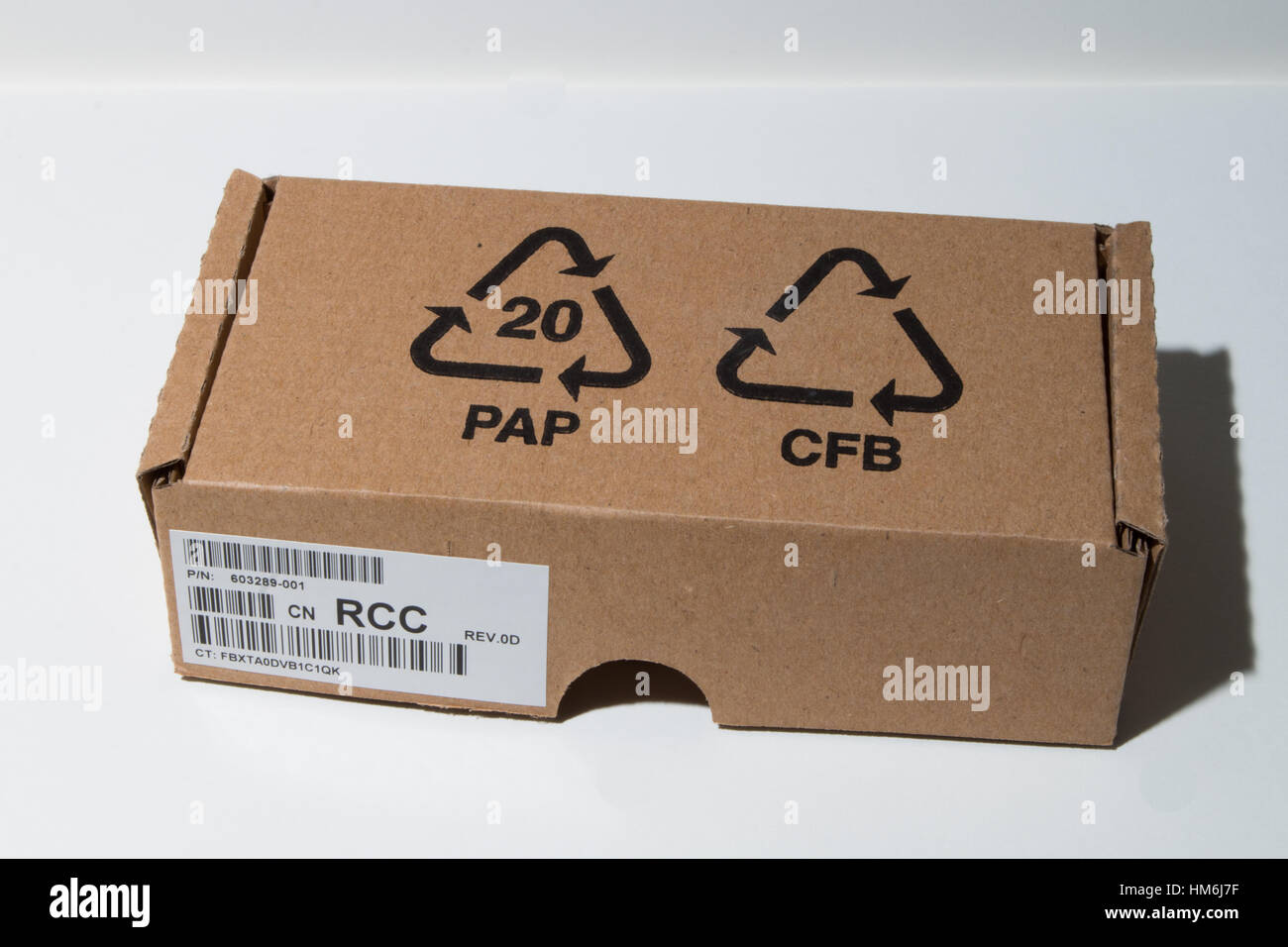 Recycling: Eine gewölbte Holzfaserplatte (Karton) Box zeigt die recycling  Symbole für PAP und CFB Stockfotografie - Alamy
