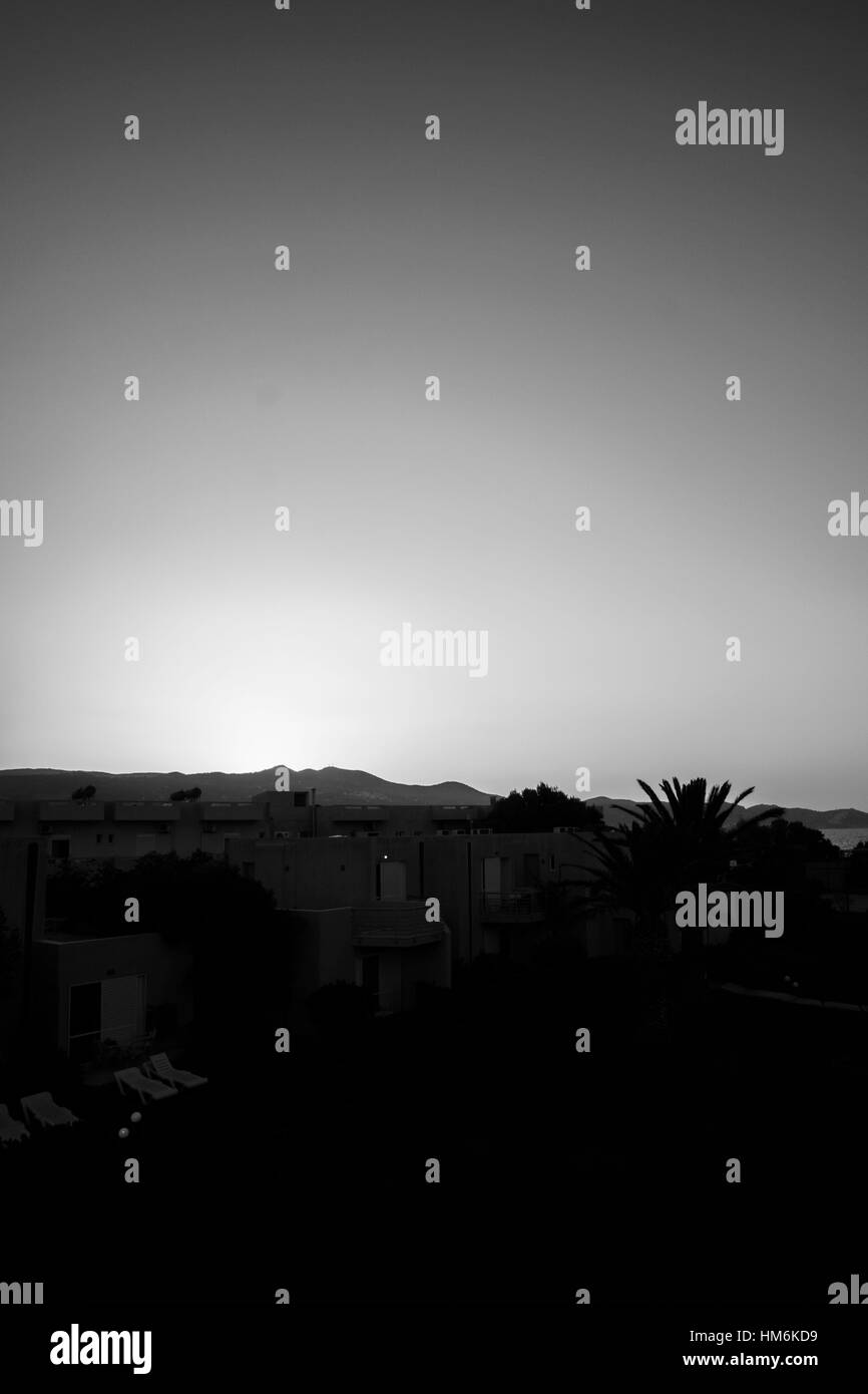 Landschaft, Silhouetten, Sonnenuntergang, Schwarzweiß, Kreta, Griechenland Stockfoto