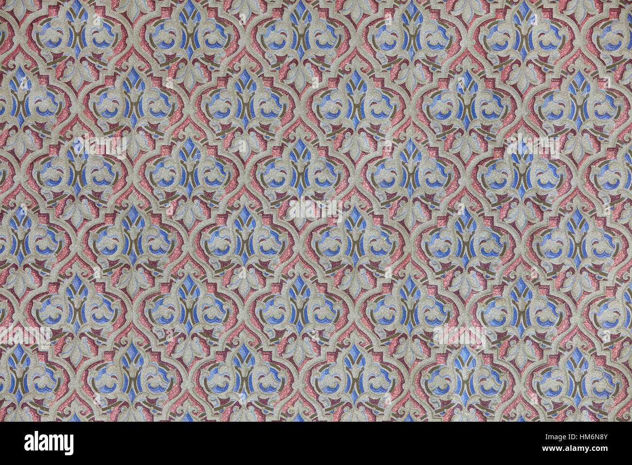 alte Tapete mit barocken und antiken Muster in blau und rot, Hintergrund Stockfoto