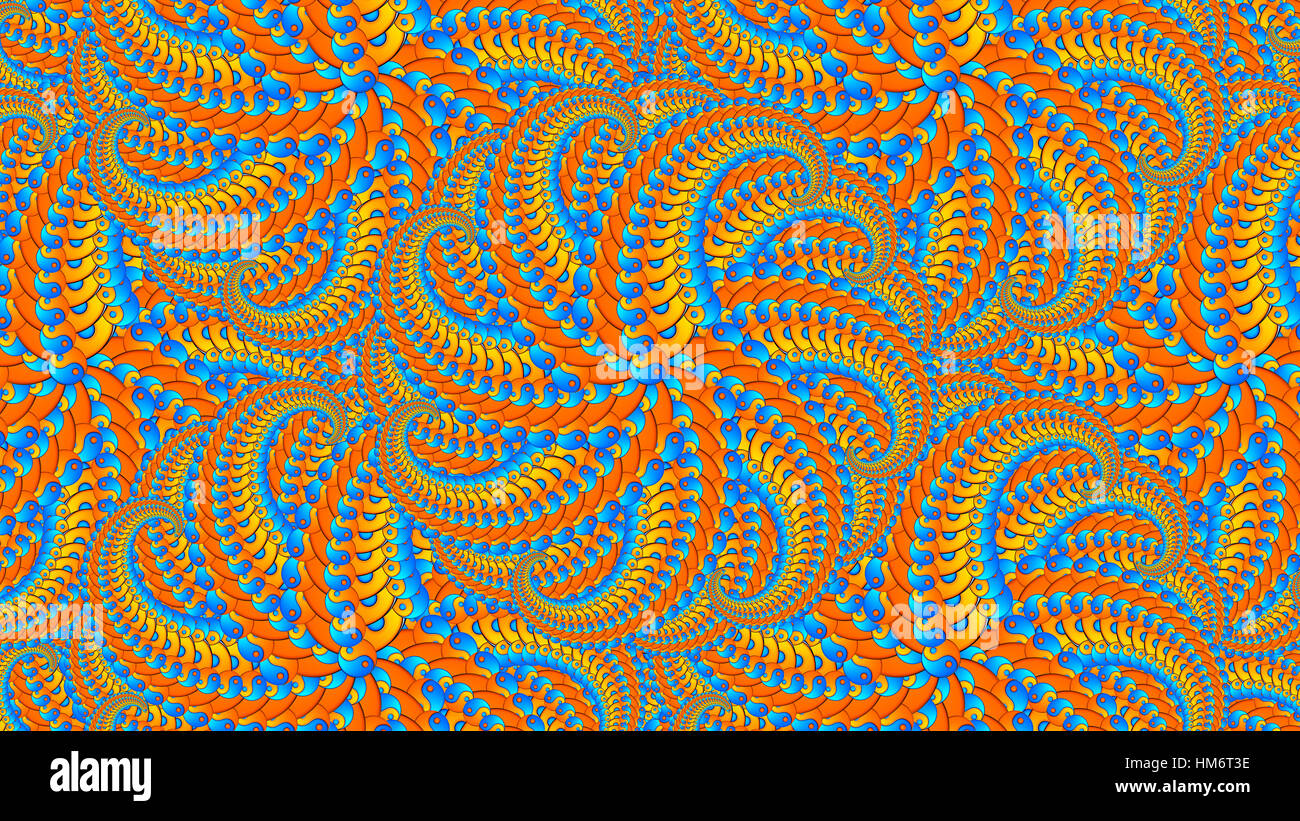 Fraktale Kunst Hintergrund gemacht von blau und Orange Yin-Yang-Symbole Stockfoto