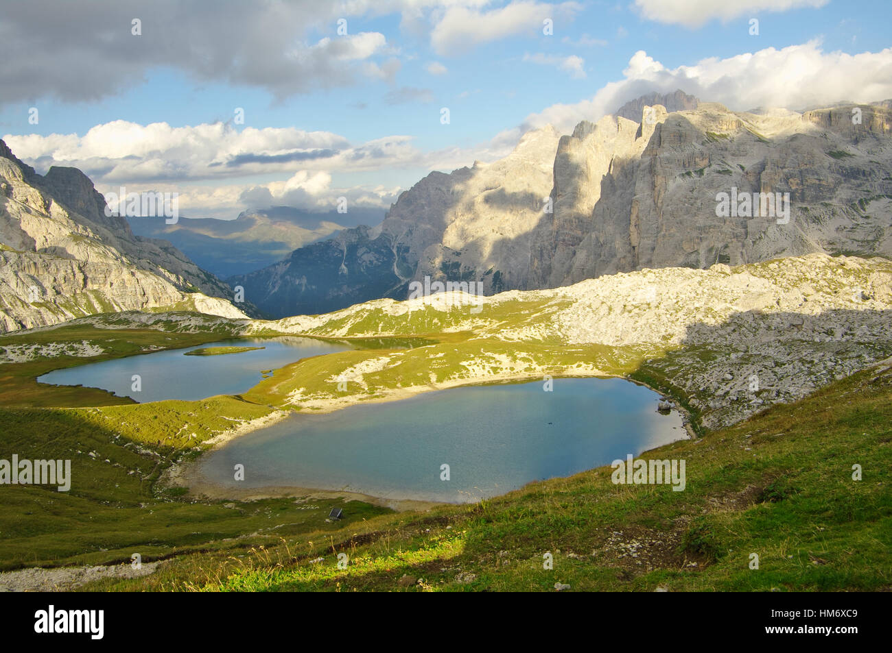 Laghi dei Piani, Bergseen in der Nähe Hütte Locatelli und Val Fiscalina, Südtirol. Stockfoto