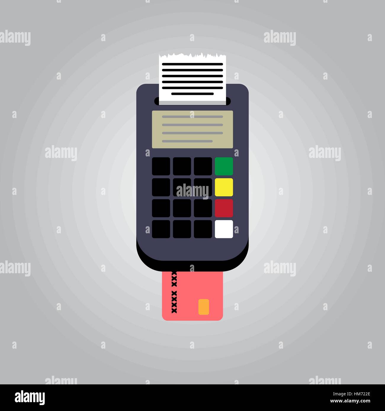 POS terminal, Papier Quittung und EC Bank Kreditkarte. Bargeldloses bezahlen. Vektor-Illustration im flat Design auf blauem Hintergrund Stock Vektor