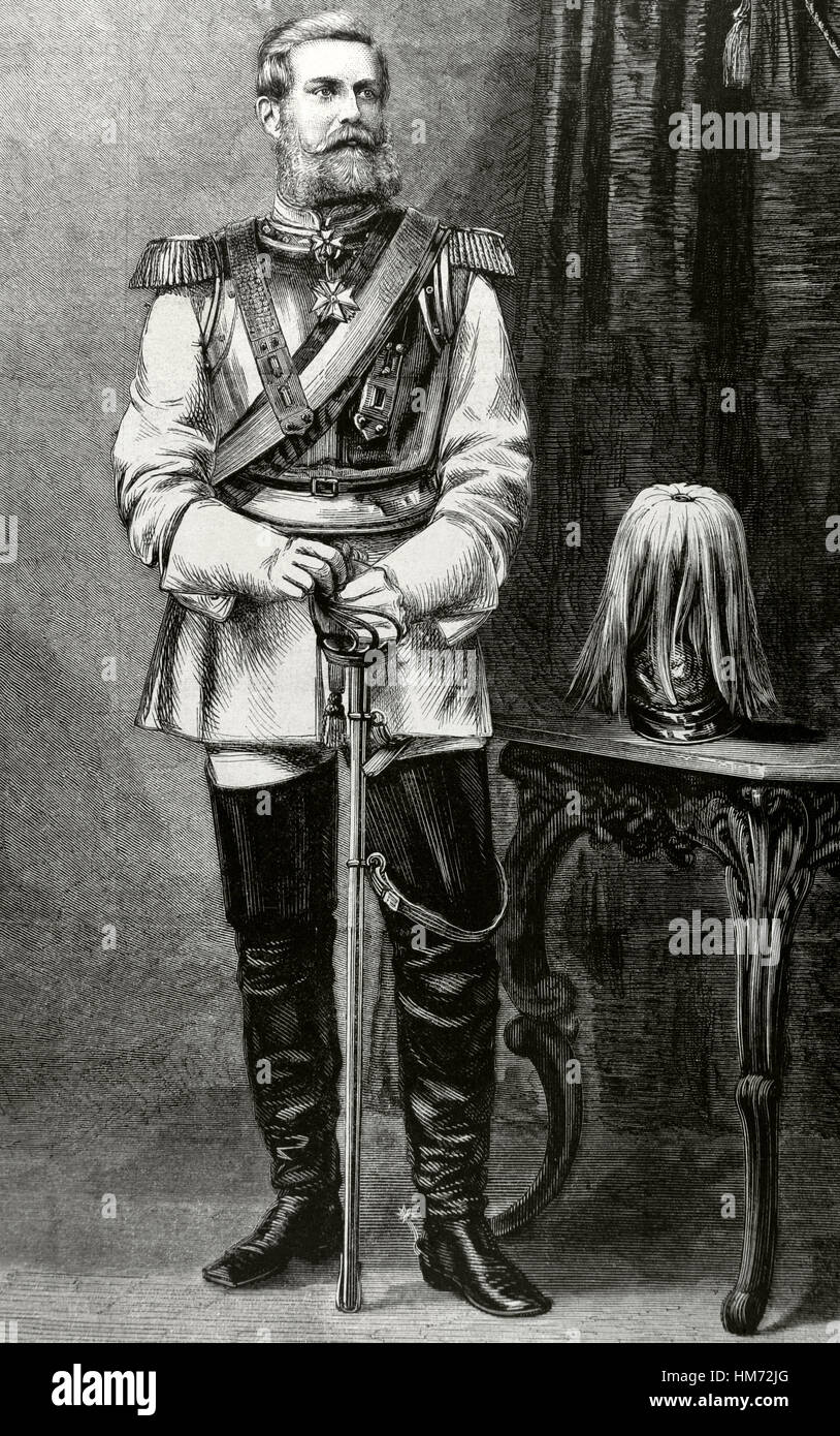 Friedrich III. (1831 – 1888). König von Preußen und Kaiser von Deutschland. Gravur in der spanischen und amerikanischen Abbildung, 1870. Stockfoto