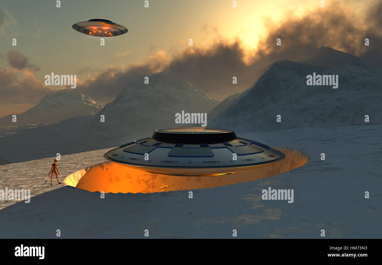 UFOs an der versteckten Antarktis Basis 211. Stockfoto
