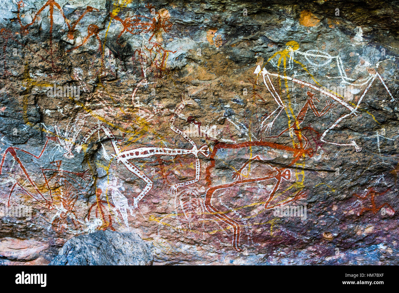 Aborigines Malerei Kunstgalerie mit Mimi Geister die märchenhafte Wesen im Arnhem Land sind. Stockfoto