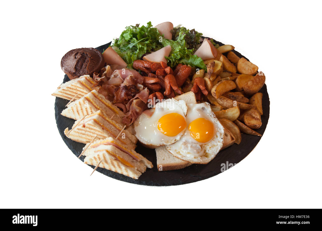 Amerikanisches Frühstück isoliert in weiß Stockfoto