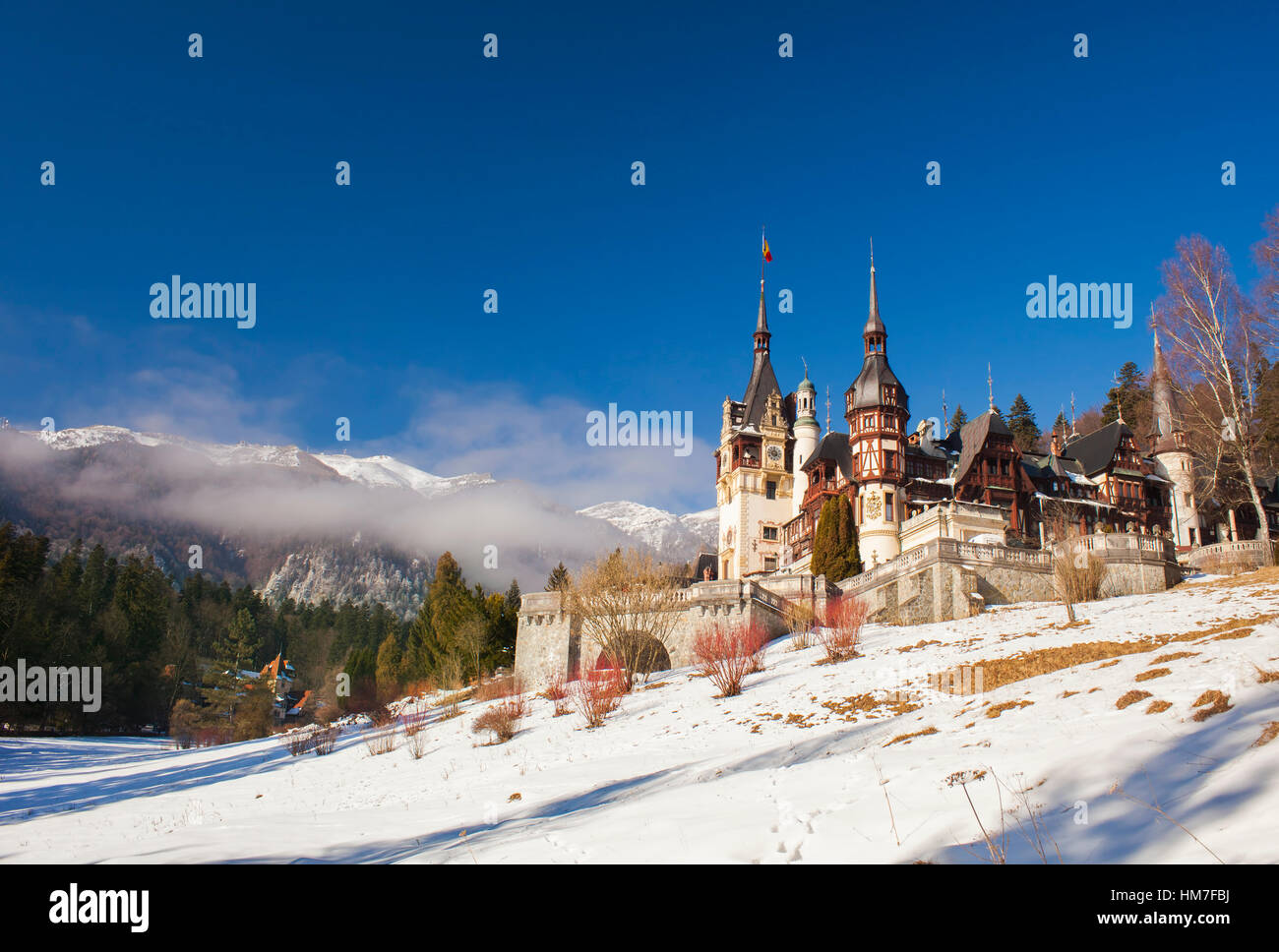 Schloss Peles, Sinaia, Rumänien. Winter-Szene Stockfoto
