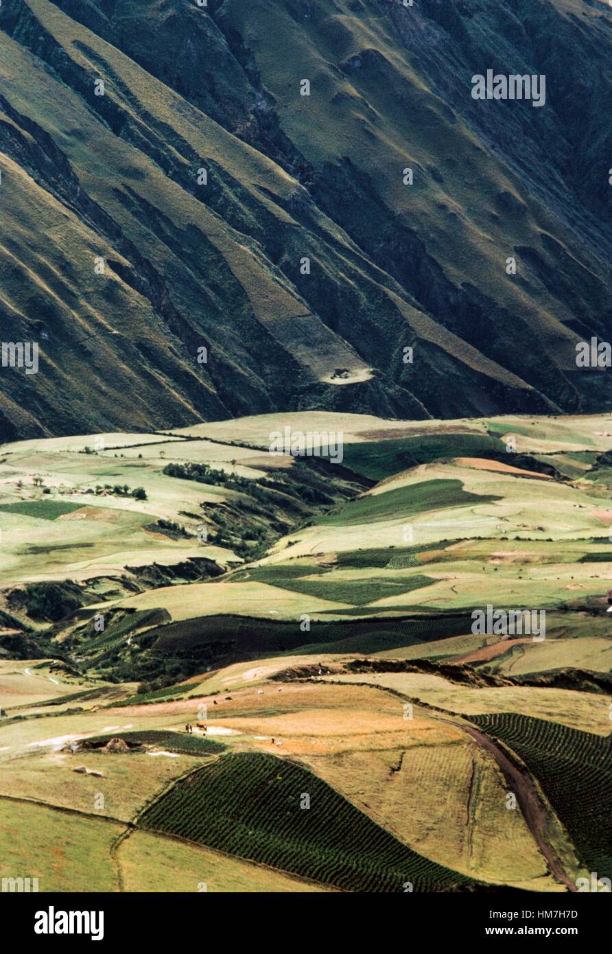 Agrarlandschaft an den Hängen des Mount Chimborazo in Ecuador. Stockfoto