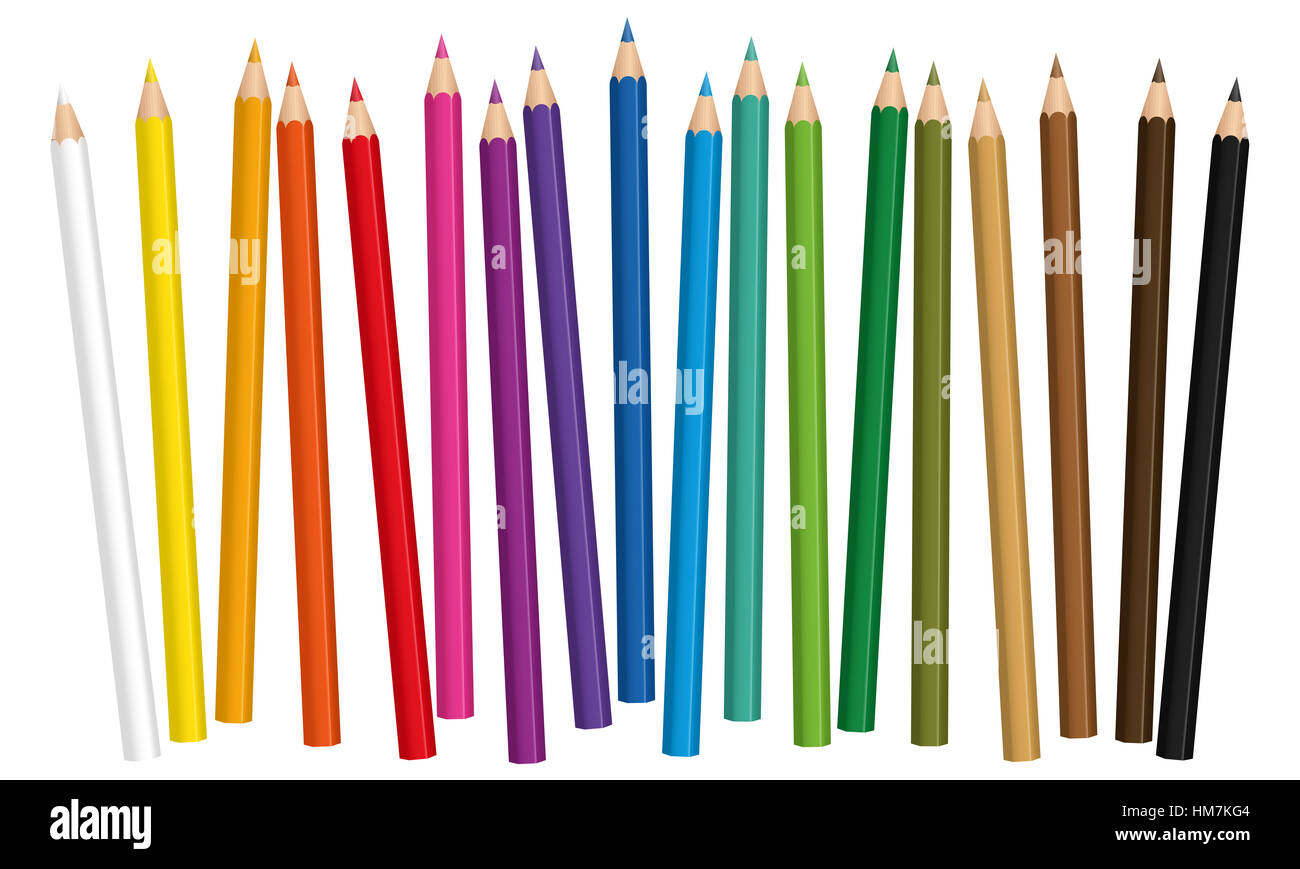 Buntstifte - farbige Bleistift set lose angeordneten - weißer Hintergrund. Stockfoto