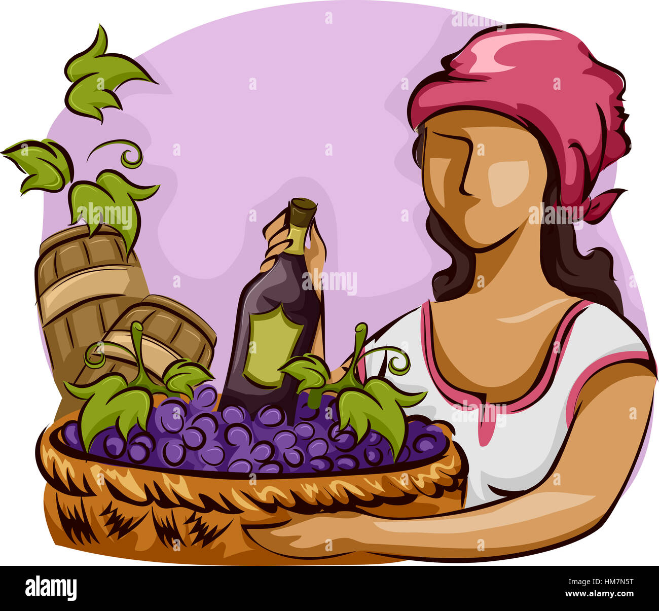 Beispiel für eine einheimische Frau trägt einen Korb mit Trauben Stockfoto