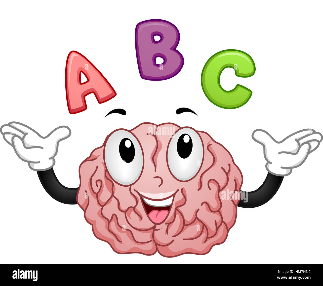 Maskottchen Abbildung eines Gehirns, das Alphabet zu unterrichten Stockfoto
