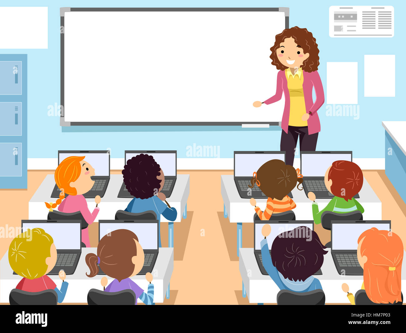 Stickman Illustration der Vorschulkinder in einem Computer-Klasse Stockfoto