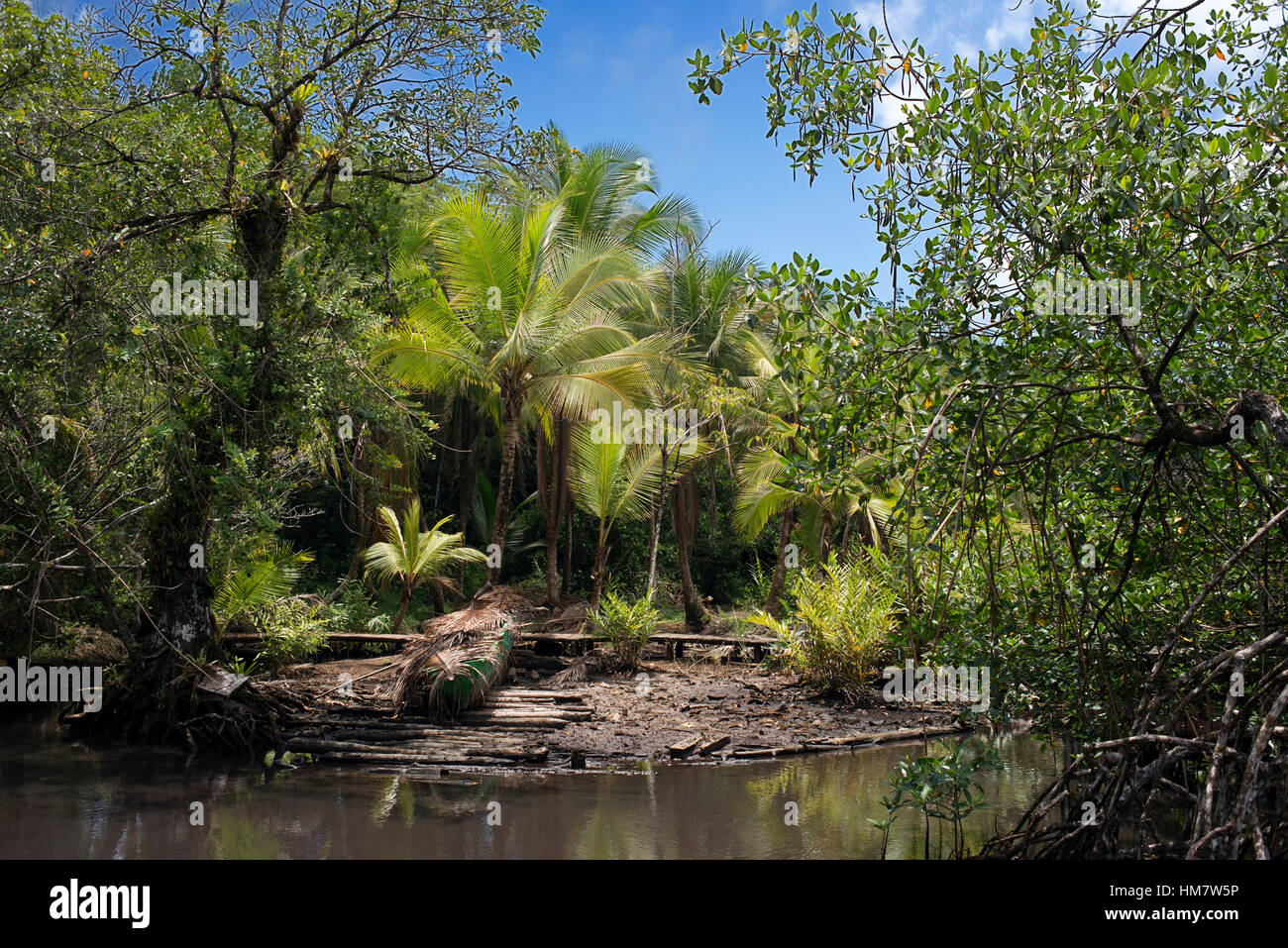 Eingang an der Ngobe Bugle indischen Dorf Salt Creek in der Nähe von Bocas Del Toro Panama-Kanal. Salt Creek (auf Spanisch: Quebrada Sal) ist ein Ngöbe Buglé Stockfoto