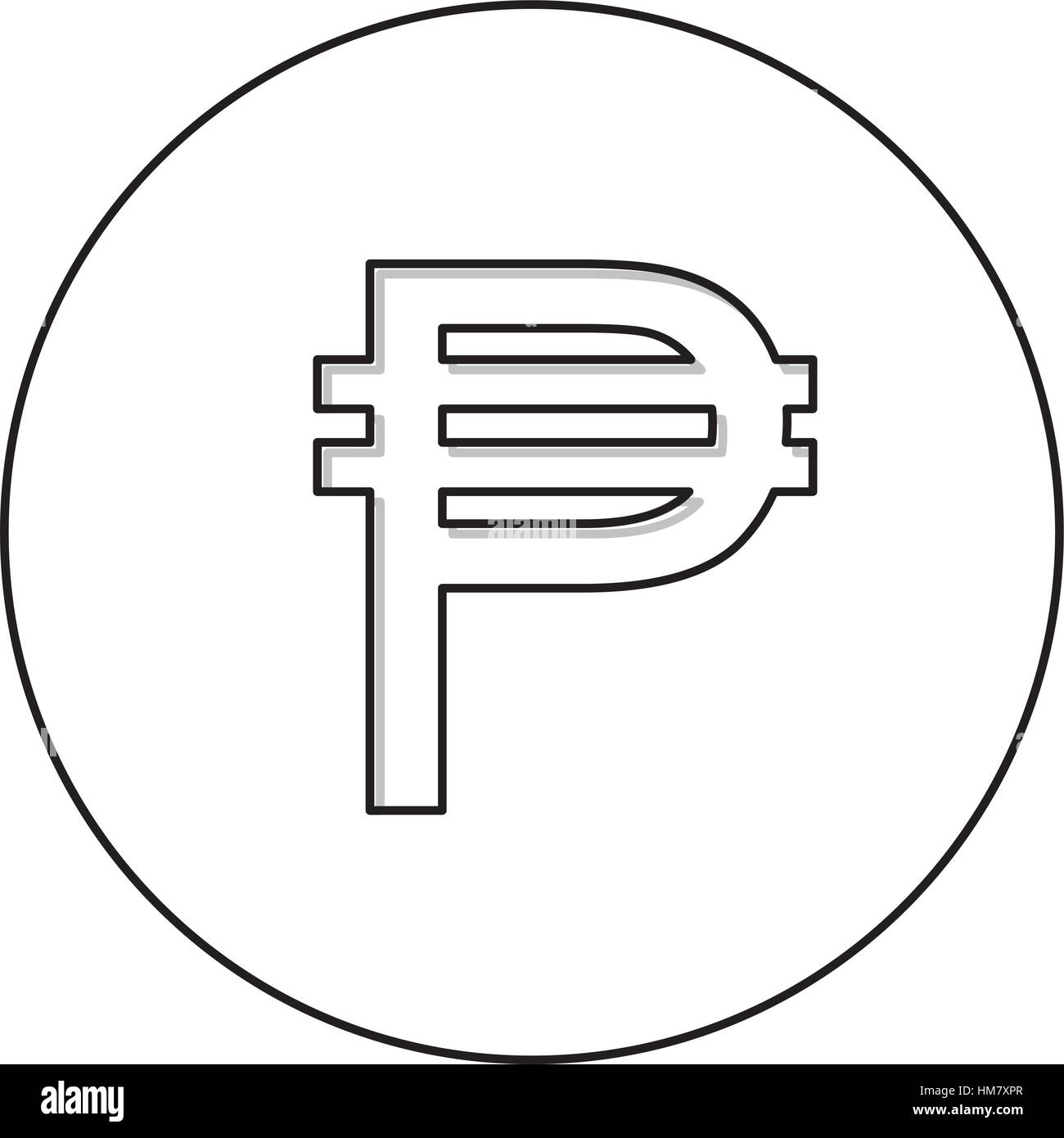 monochrome Kontur mit Währungssymbol des philippinischen im Kreis-Vektor-illustration Stock Vektor