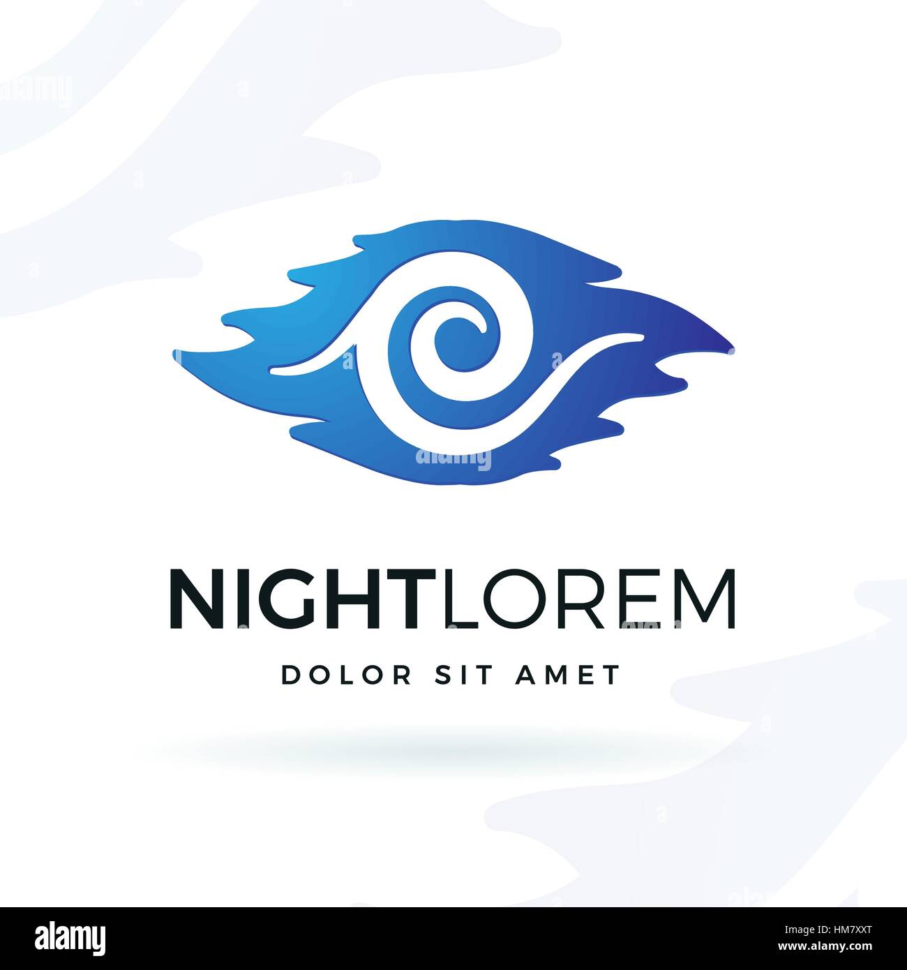 Blaue Nacht-Vektor-Design-Element. Moderne Welle Shape-Symbol-Logo-Konzept. Mond in Wolken Abbildung auf weißem Hintergrund. Stock Vektor