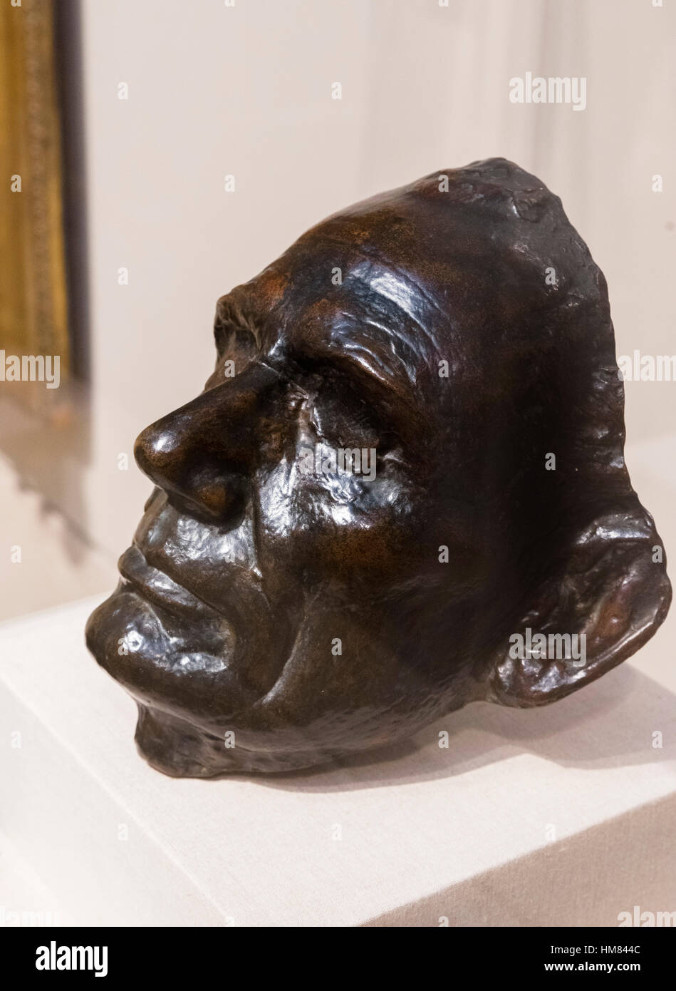 Leben-Maske von Präsident Abraham Lincoln, Form von Leonard Wells Volk im Jahre 1860; Bronzeguss von Augustus Saint-Gaudens im Jahre 1886. Stockfoto