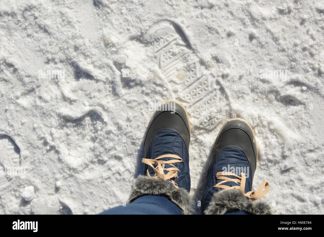 Fußabdruck auf Schnee Stockfoto