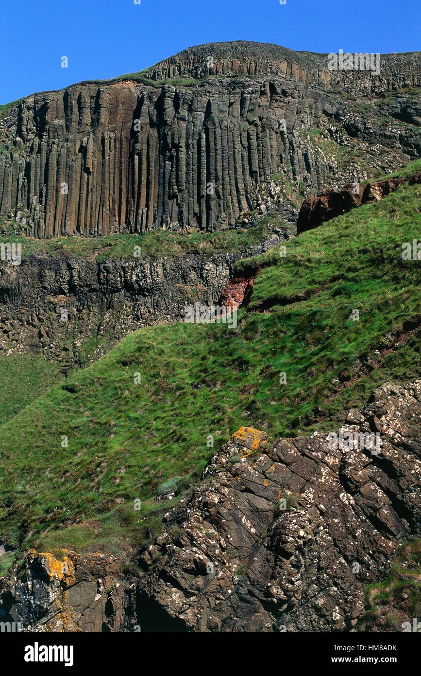 Port Reostan, natürliche geologische Phänomene, Giant es Causeway (UNESCO-Welterbe, 1986), Verriegelung Basaltsäulen, Stockfoto
