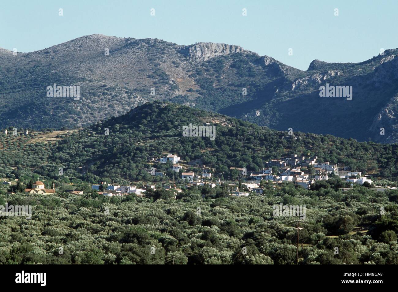 Das Dorf Ano Amygdali, Bezirk Lassithi, Kreta, Griechenland. Stockfoto