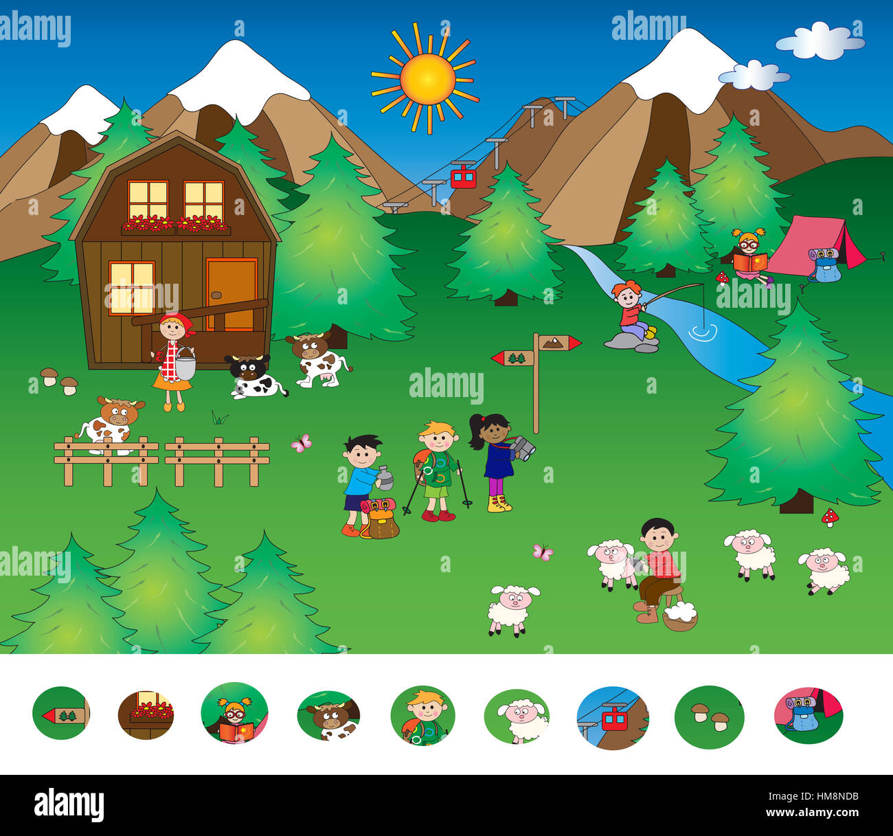 visuelle Spiel für Kinder mit Berg-Landschaft Stockfoto
