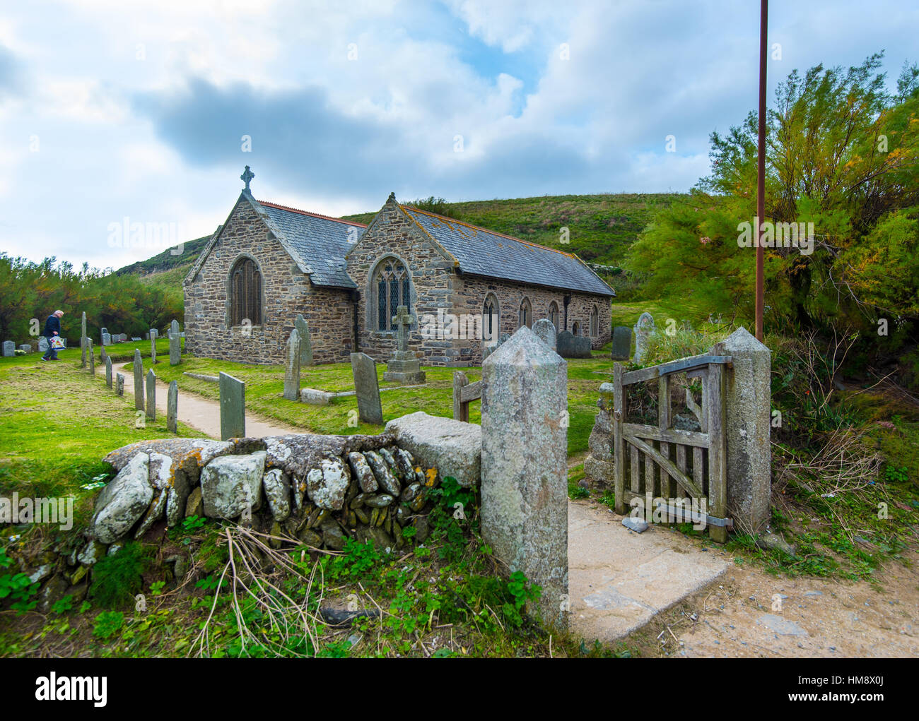 Die Kirche St. Winwaloe in Gunwalloe, Cornwall. Stockfoto