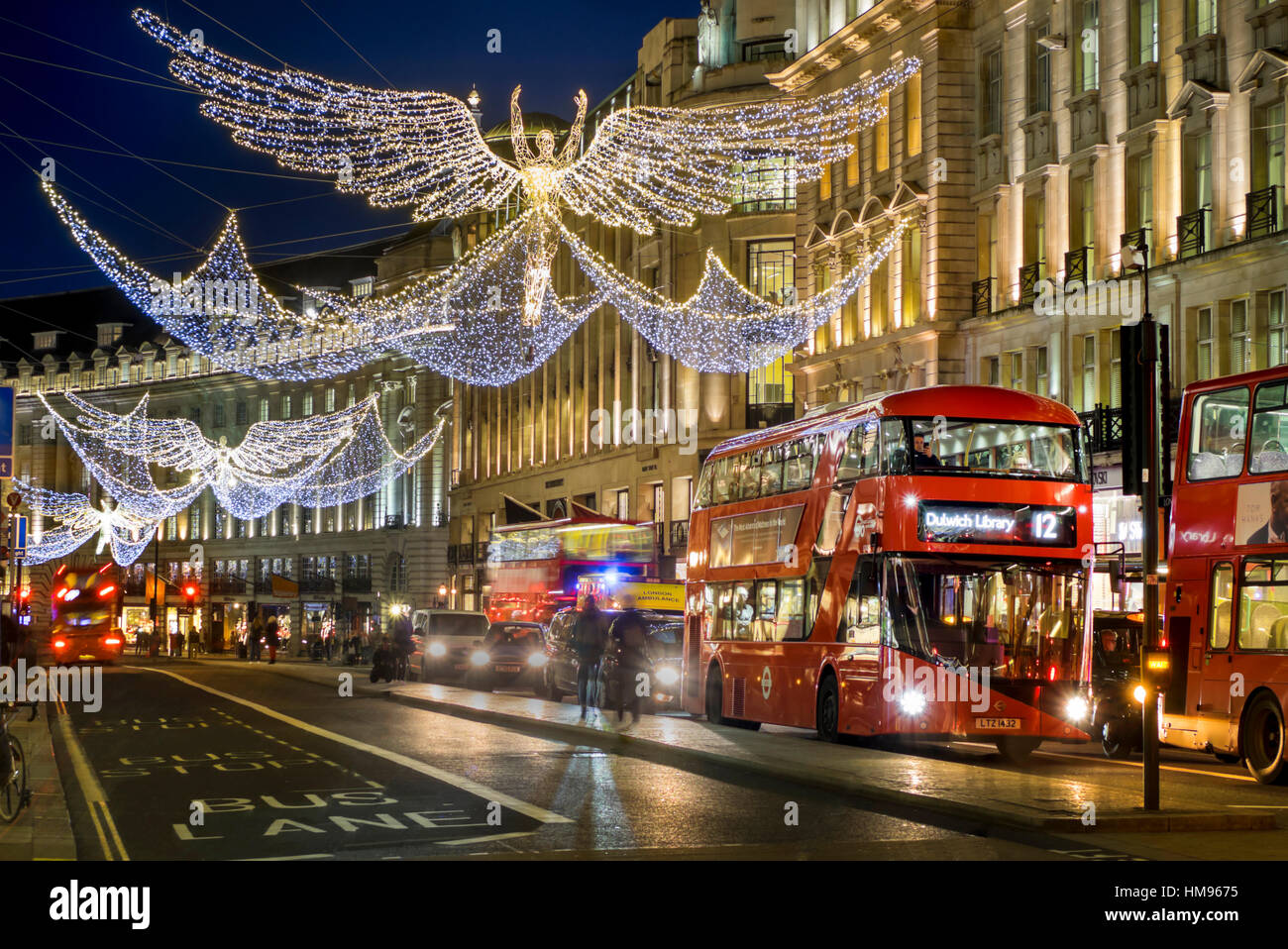 Regent Street Weihnachtsbeleuchtung in 2016, London, England, Vereinigtes Königreich Stockfoto