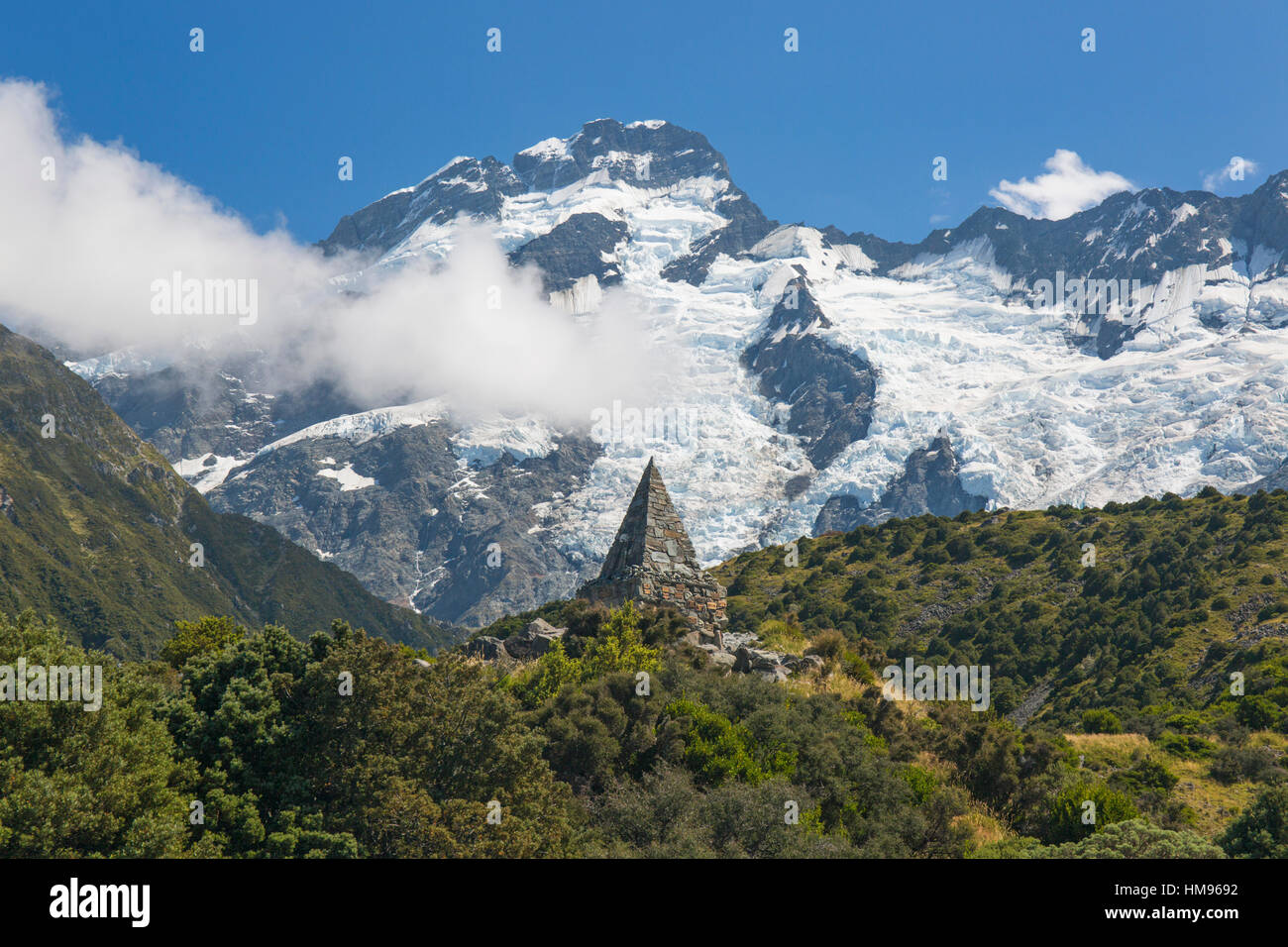 Alpine Memorial Emissionshandelsystem Mount Sefton, Aoraki (Mount Cook Nationalpark, Mackenzie District, Canterbury, Neuseeland Stockfoto