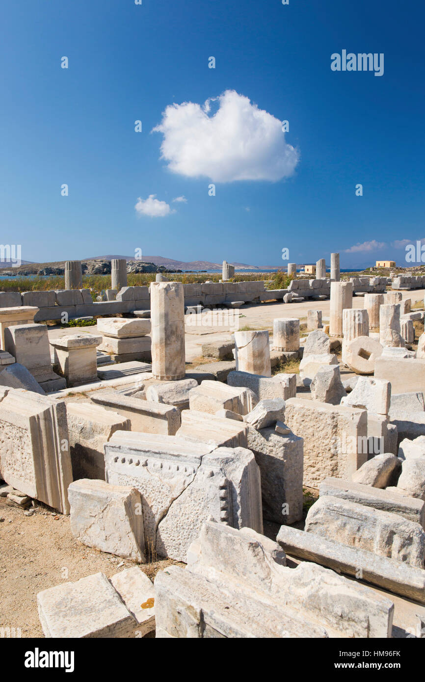 Archäologische Funde in der Nähe von Hafen, Delos, Kykladen, südliche Ägäis, griechische Inseln, Griechenland Stockfoto