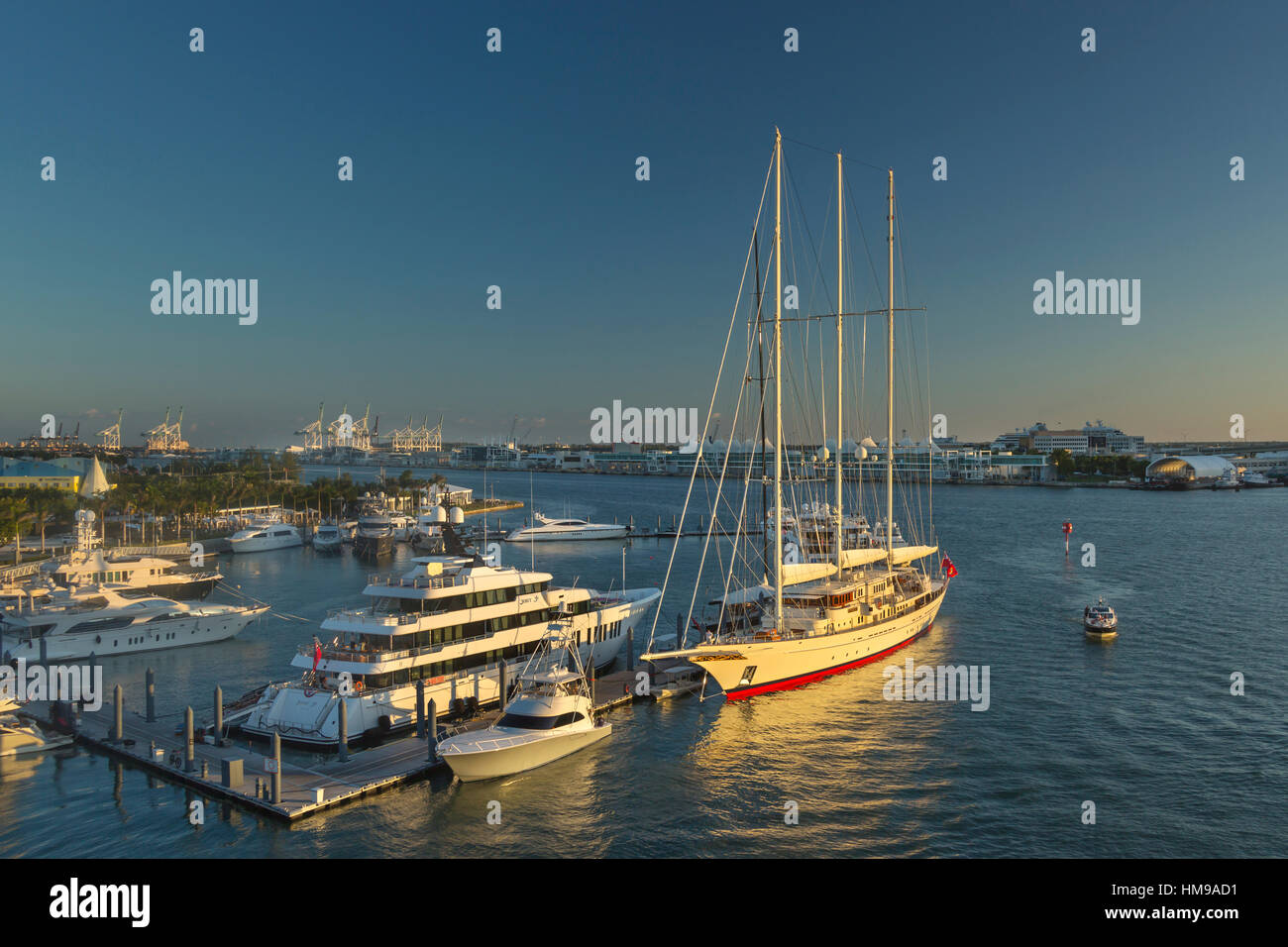 SUPERYACHTEN VERTÄUT AM INSEL GÄRTEN MARINA WATSON ISLAND REGIERUNG SCHNITT HAFEN VON MIAMI FLORIDA VEREINIGTE STAATEN Stockfoto